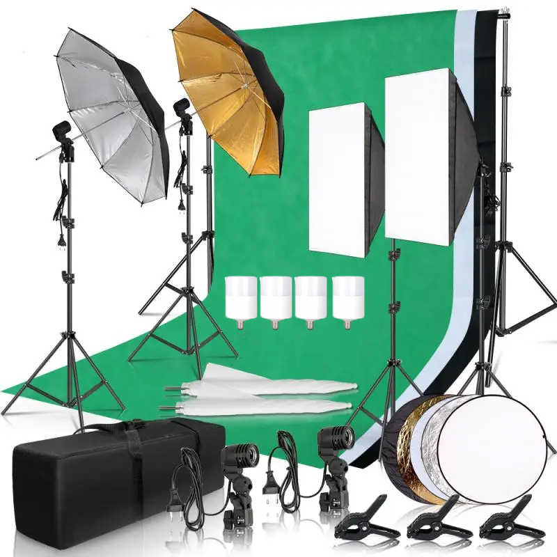 Photography Lighting And Backdrop Kits - Комплект освещения для фотосъемки, зонтик, фотофон,