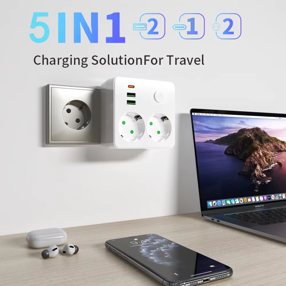 Photography Lighting Uk - Розетка-удлинитель с 2 евророзетками, 2 USB